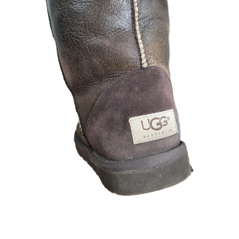 Uggs Tall Bomber 5804 Brown Leather Sheepskin‎ Lined Womens 6 Boots Warm Winter